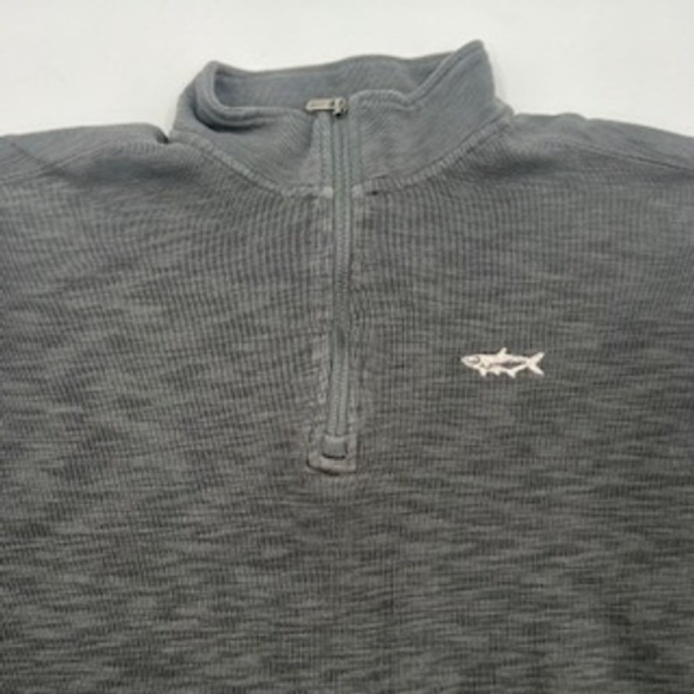 Orvis Mens XL Grey Quarter Zip Pullover Pima Cotton Tencel Blend Fish Logo‎